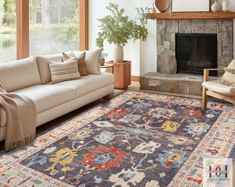 Handgeknoopt wollen vloerkleed, marineblauw tribal geometrisch medaillontapijt