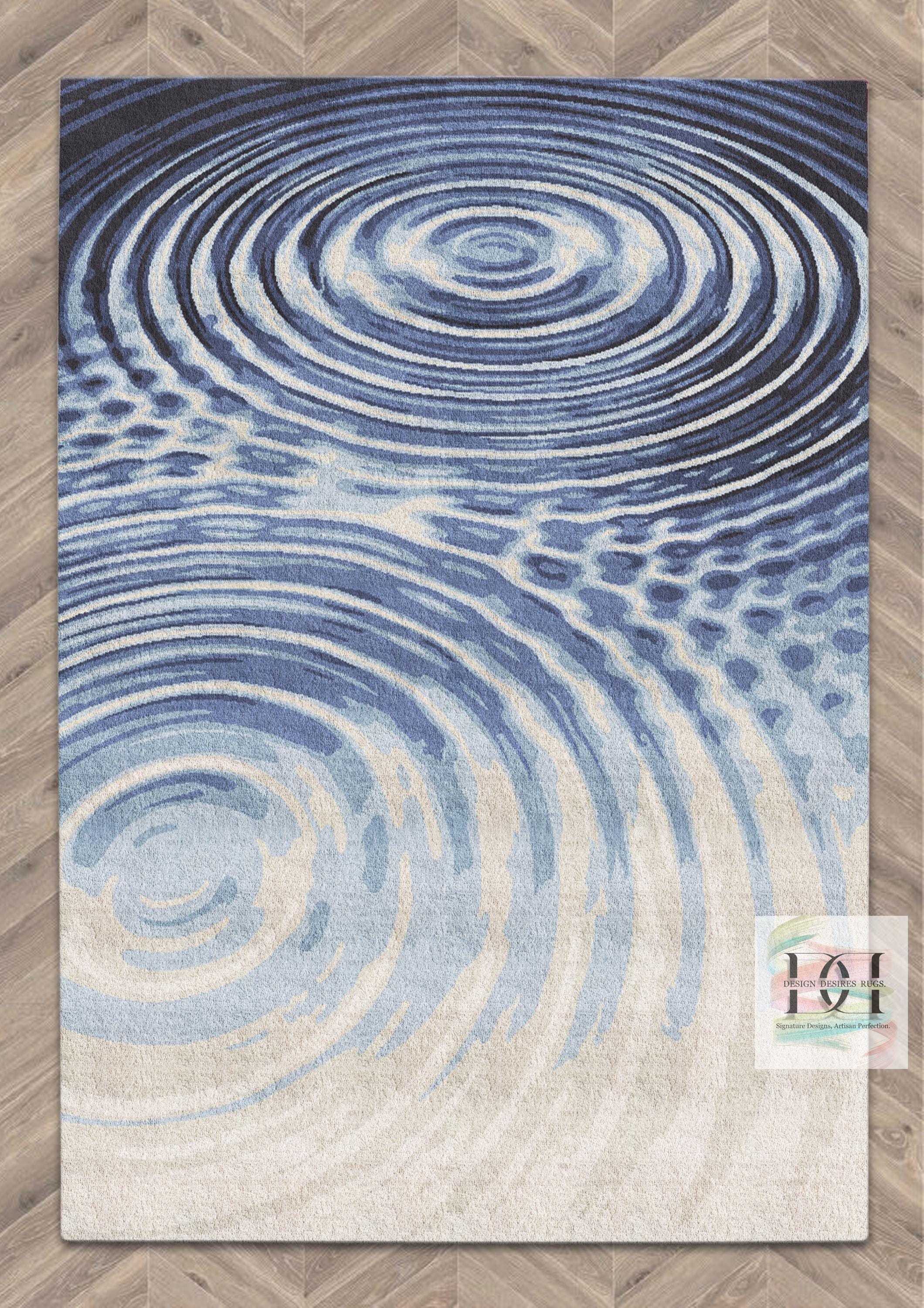 Habit Ripple Rug Simone Water Ripple Hand Tufted Rug, Modern Abstract Navy Blue Ocean Wave ...