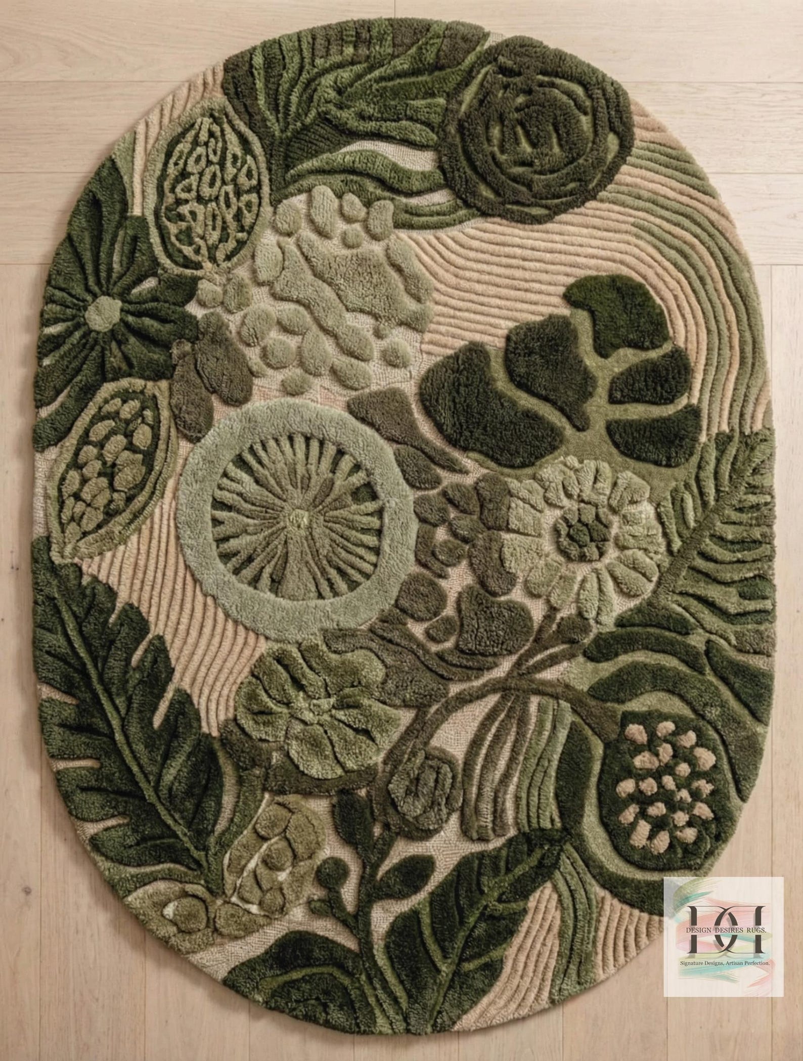 Top Secret Rug Secret Garden Sculpted Oval Rug - Green Hand Tufted Wool Carpet ...
