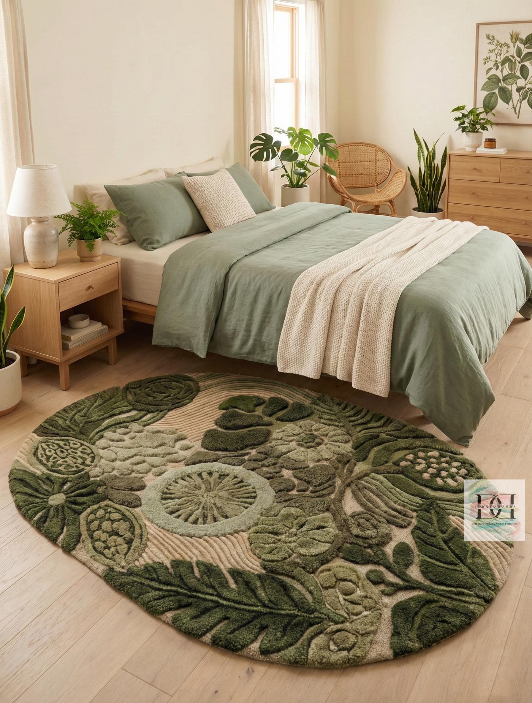 Top Secret Rug Secret Garden Sculpted Oval Rug - Green Hand Tufted Wool Carpet ...