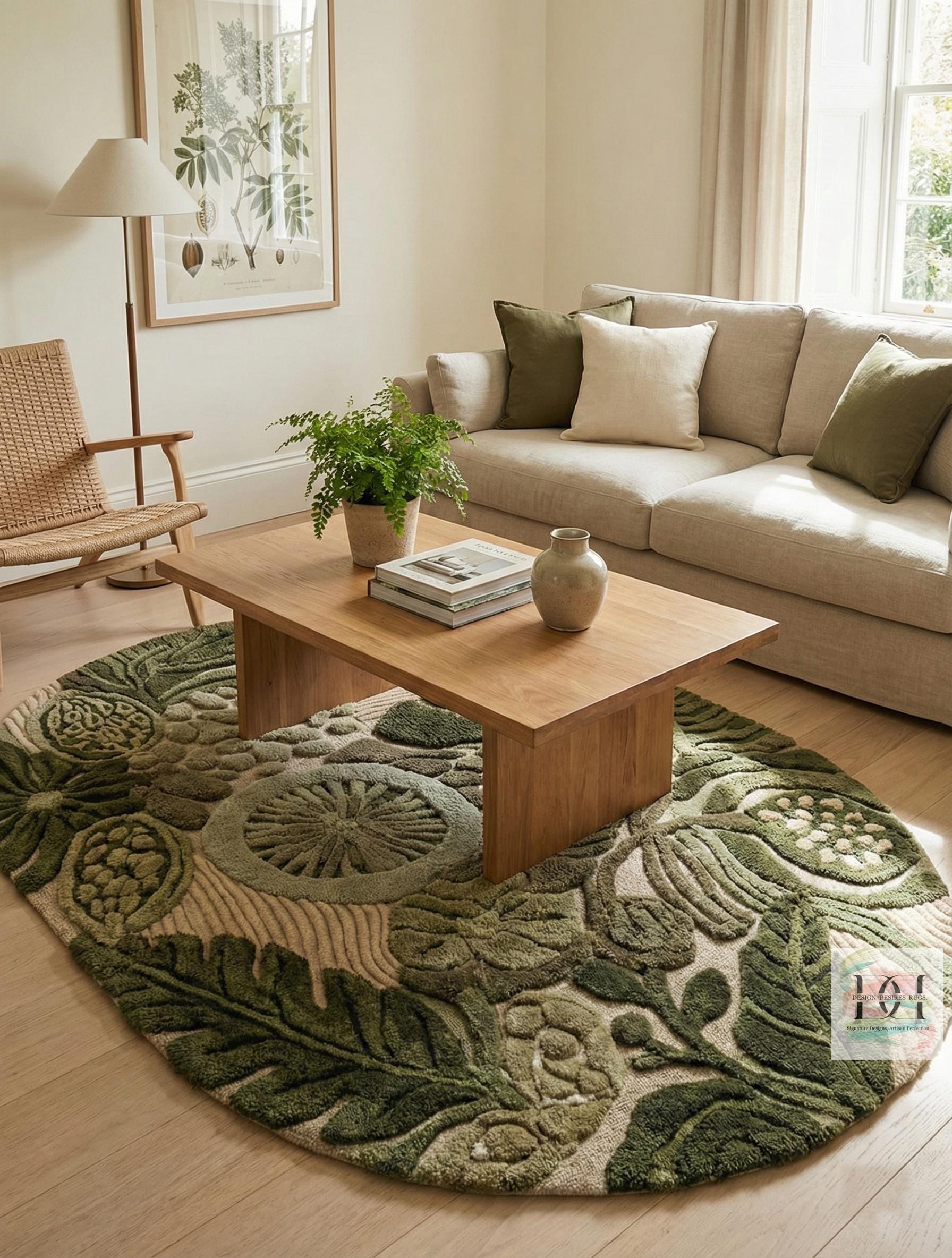 Top Secret Rug Secret Garden Sculpted Oval Rug - Green Hand Tufted Wool Carpet ...