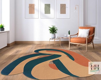 Alfombra de lana neozelandesa tejida a mano con diseño abstracto ondulado