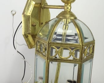 Gold Exterior Porch Lantern, Mission Craftsman Brass Carriage Lamp, Rustic Outside Light Fixture, Beveled Glass