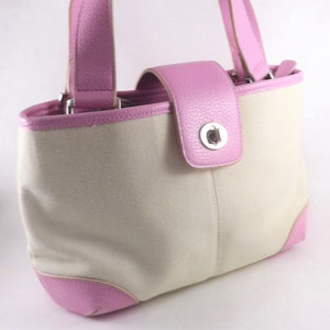 Kleine Weiße Rosa Canvas Tasche, Damen Vintage Rosa Stoffhandtasche, Vintage Adrette kleine Einkaufstasche