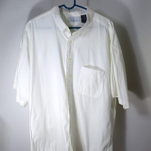 Men&#39;s White All Cotton Oxford Cloth Short Sleeve Button Down Shirt, Durable Heavy Fabric, Vintage Designer Bill Blass, XXL, 2X