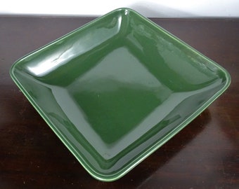 Vintage 50s Large Green Shallow Square Ceramic Bonsai Ikebana Floral Arranging Dish Flower Vase, Mid Century Haeger Planter Pot