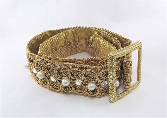 1950's Gold Metallic Vintage Belt, Diamond Rhines… - image 6