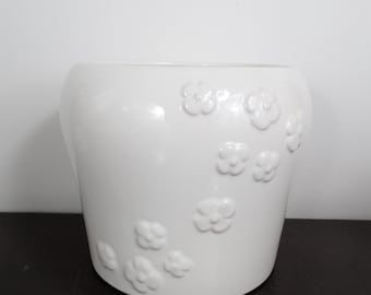 Large White Ceramic Planter Pot, Daisy Flower Holder Plant Floral Container, Vintage ELPA Portugal