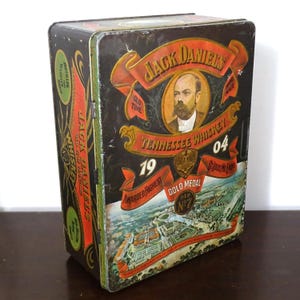 Large Vintage Jack Daniels Tennessee Liquor Whiskey Bottle Tin, Vintage Hinged Lid Metal Advertising Box, Man Cave Gift