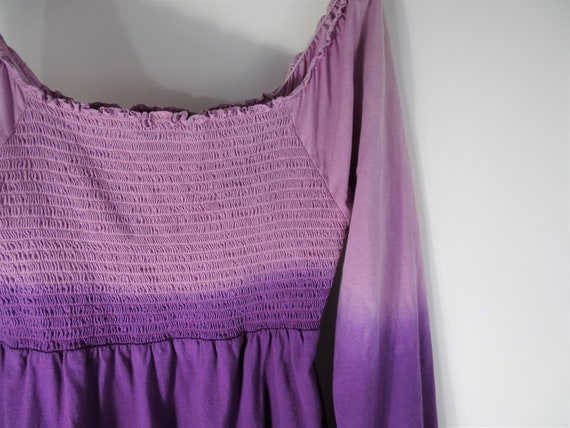 Purple Tie Dye Peasant Top, Flower Embroidered Sh… - image 4