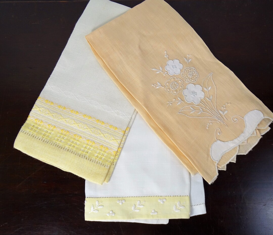 Set of 3 Vintage Embroidered Hand Towels Cotton Tea Towel Etsy