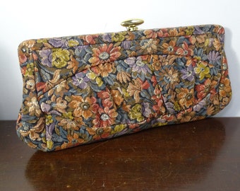 Vintage Flower Brocade Clutch Purse Bag, Floral Tapestry Long Narrow Evening Handbag