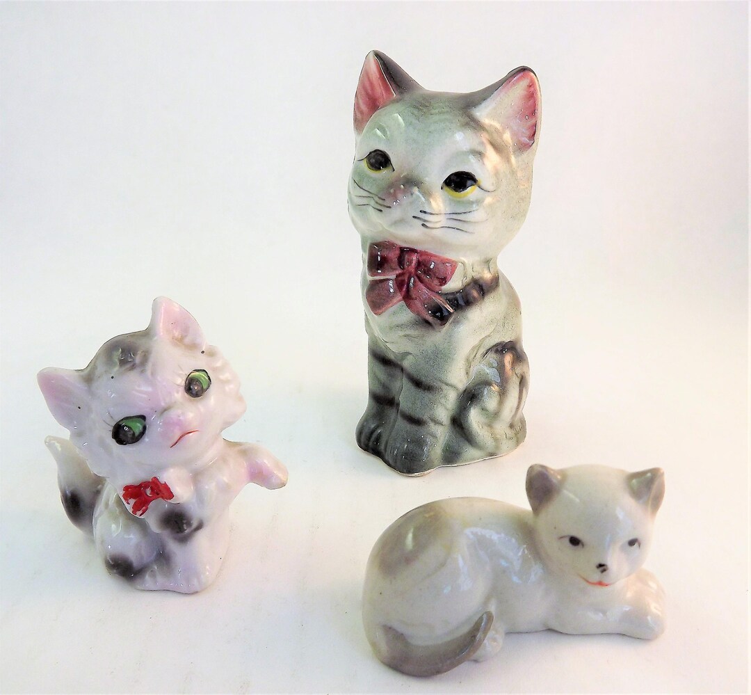 Made in Japan Cat Figurine Vintage Set of 3 Ceramic Cats Etsy