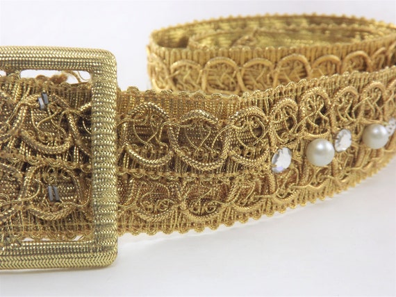 1950's Gold Metallic Vintage Belt, Diamond Rhines… - image 3