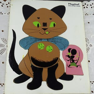 Large Wooden Siamese Cat Image, Kids Wooden Vintage Playskool Puzzle, Children's Game, Mid Century 1960's Toy