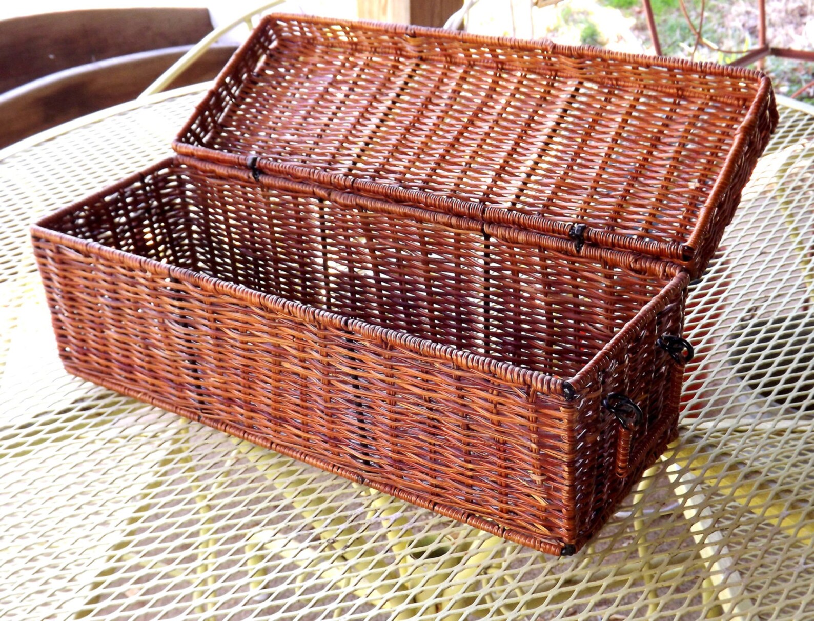 Wicker Basket Long Narrow Rectangle Hinged Lidded Wicker Etsy