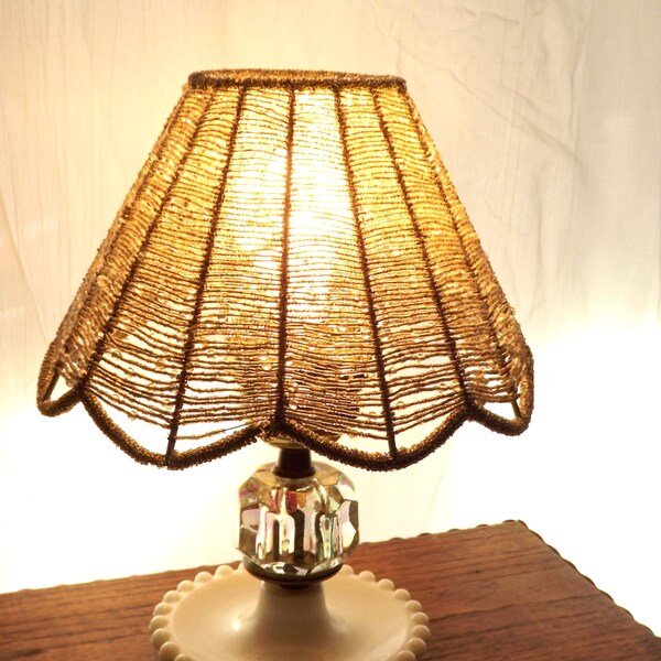 Vintage ombra perline d'argento, metallo pesante paralume, piccola ombra, ombra solo