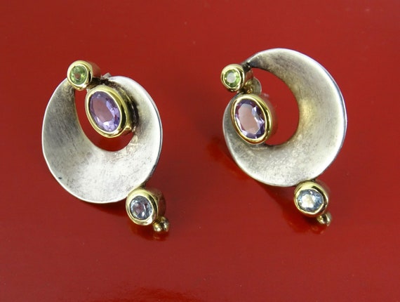 Vintage Gold Vermeil Sterling Silver Multi Gemsto… - image 1