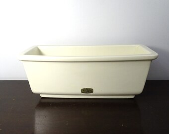 Vintage 50s Large Rectangle Ceramic Planter Pot, Haeger Pottery White Long Narrow Flower Vase, USA Art Deco Pottery