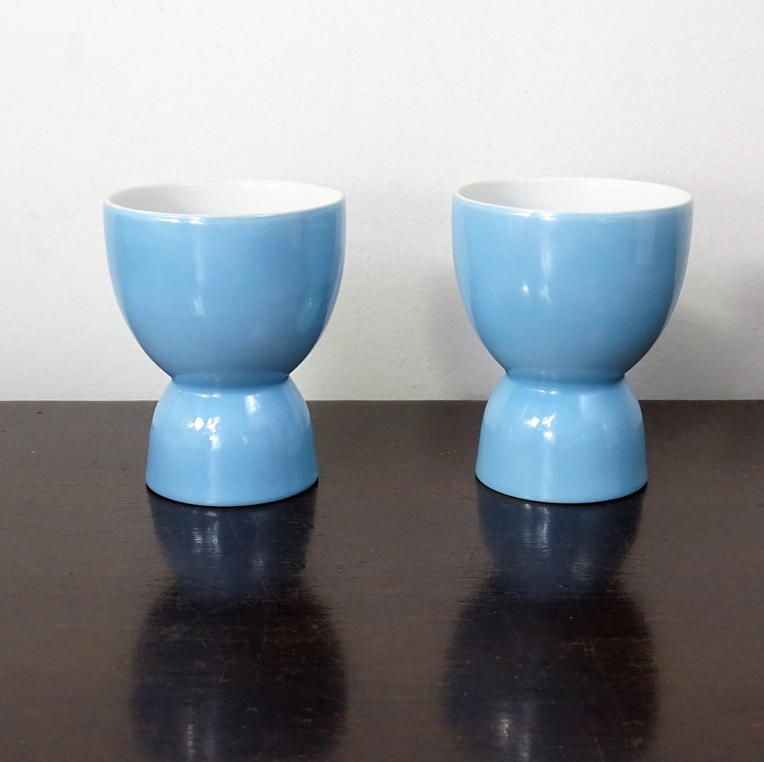 Vintage Set of 2 Light Blue Egg Cups Retro Solid Blue and Etsy