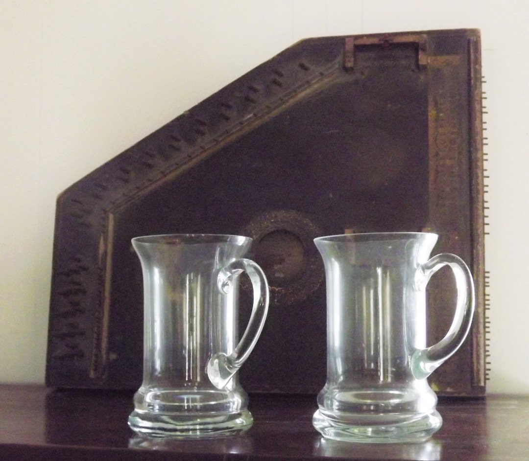 Set of 2 Big Clear Glass Beer Mugs Hand Blown Bar Steins Etsy Australia