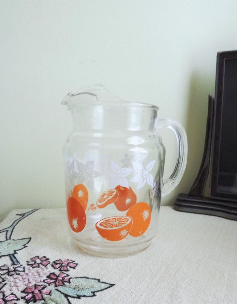 Vintage Juice Pitcher Small Mid Century Modern Glass Pitcher Etsy