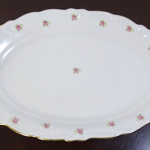 Vintage Oval White Rose Platter, Large Glass Flower Plate, Winterling Bavaria Germany