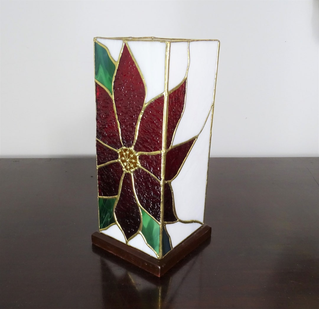 Large Stained Glass Christmas Candle Holder Tall Red Etsy