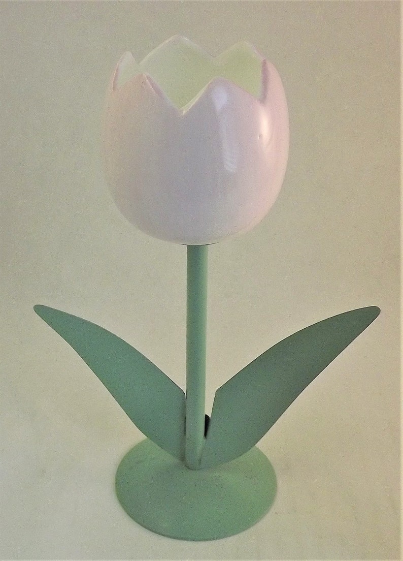 Spring Flower Table Centerpiece Set of 2 Tulip Candle Holders Vintage Ceramic Glass Candleholder Pink and Yellow flower tea light Holder