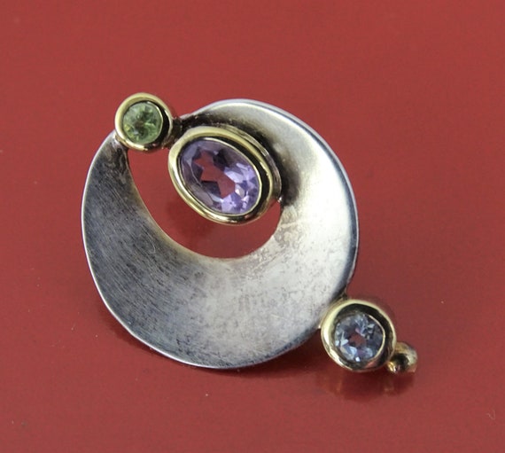 Vintage Gold Vermeil Sterling Silver Multi Gemsto… - image 2