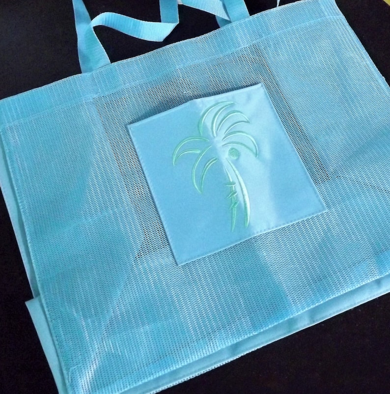 Palm Tree Bag Tropical Beach Tote Jumbo Bag Big Tote Bag Burdines Shopping Bag Bright Blue Bag Extra Large Beach Bag Mesh Beach Bag