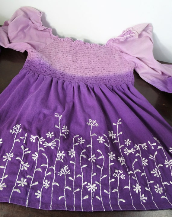 Purple Tie Dye Peasant Top, Flower Embroidered Sh… - image 1