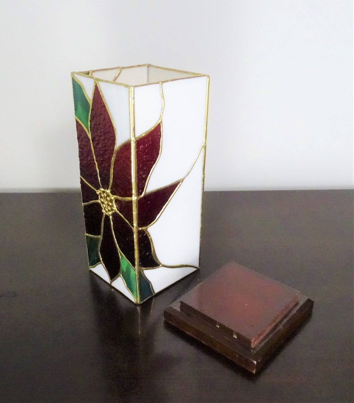 Large Glass Christmas Candle Holder Tall Stained Glass Etsy