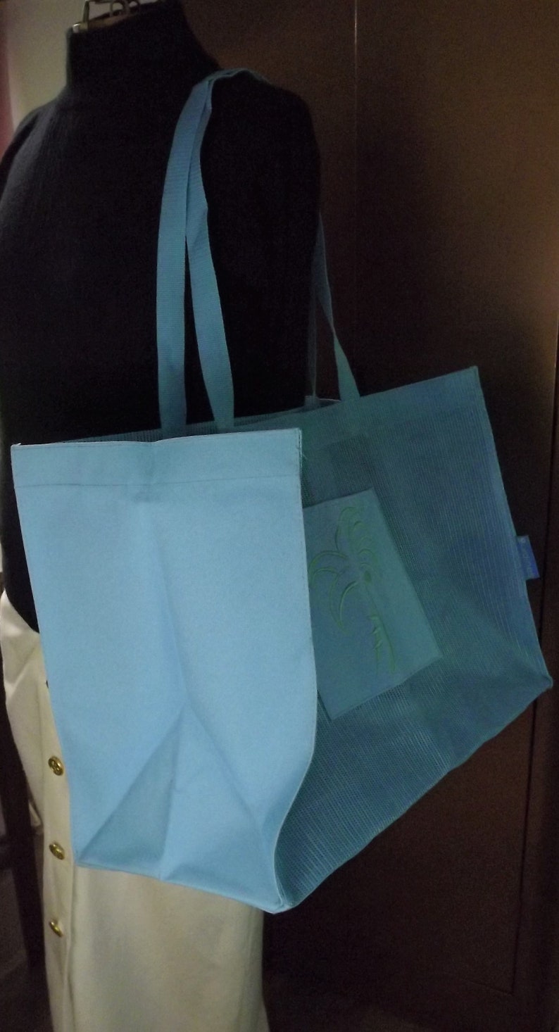 Palm Tree Bag Tropical Beach Tote Jumbo Bag Big Tote Bag Burdines Shopping Bag Bright Blue Bag Extra Large Beach Bag Mesh Beach Bag