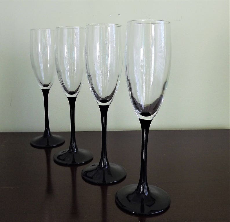 4 Champagne Glasses Black Wine Glasses Long Stem Wine Flute Etsy