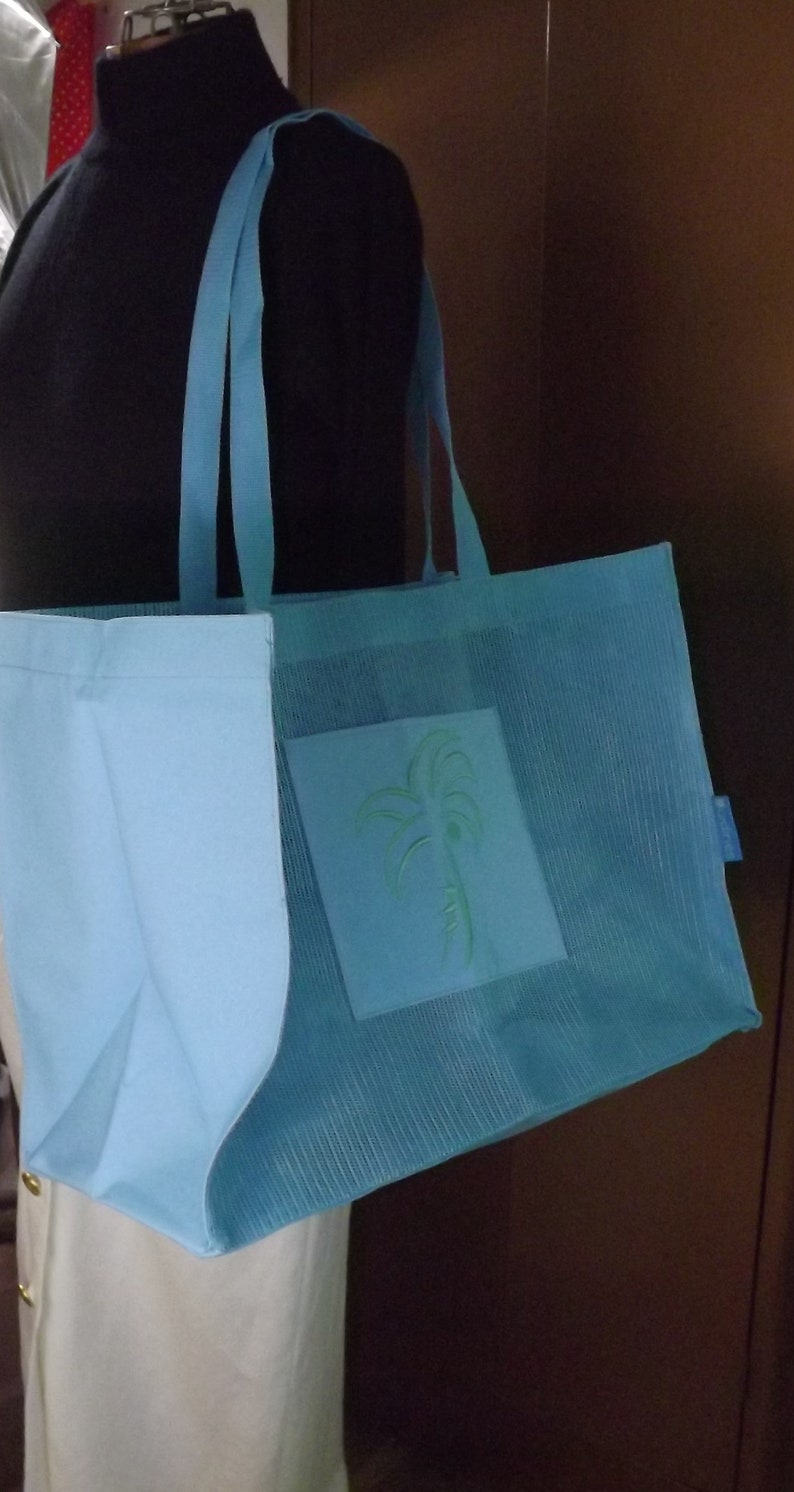 Palm Tree Bag Tropical Beach Tote Jumbo Bag Big Tote Bag Burdines Shopping Bag Bright Blue Bag Extra Large Beach Bag Mesh Beach Bag