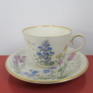 Small Flower Demitasse Tea Cup and Saucer Set, Gold Band China, Vintage Meadow Wildflower Franconia Krautheim Selb Bavaria  Series G and M