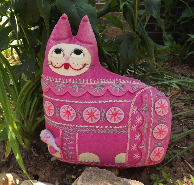 Large Stuffed Cat Plush Animal Pillow Vintage Folk Art Cat Etsy