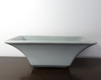 Vintage Rectangle Ceramic Planter Pot, Glazed Gray Modern Flared Sides Flower Vase