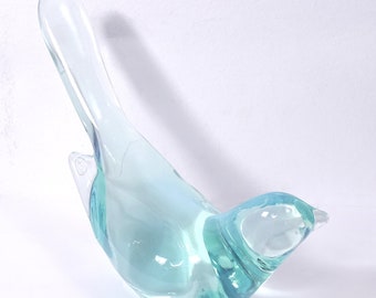 Large Bird of Happiness Fenton Long Tail Aqua Blue Opalescence Glass Bird Figurine