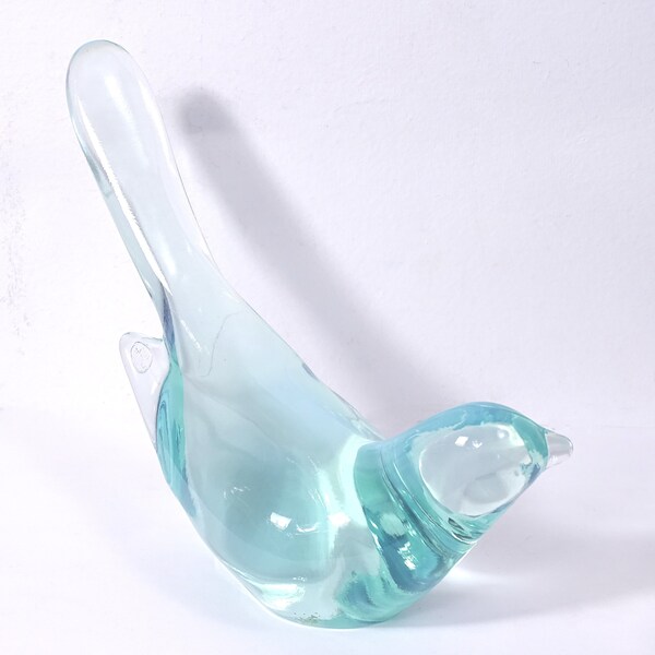 Large Bird of Happiness Fenton Long Tail Aqua Blue Opalescence Glass Bird Figurine