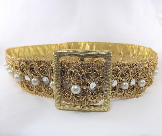 1950's Gold Metallic Vintage Belt, Diamond Rhines… - image 5