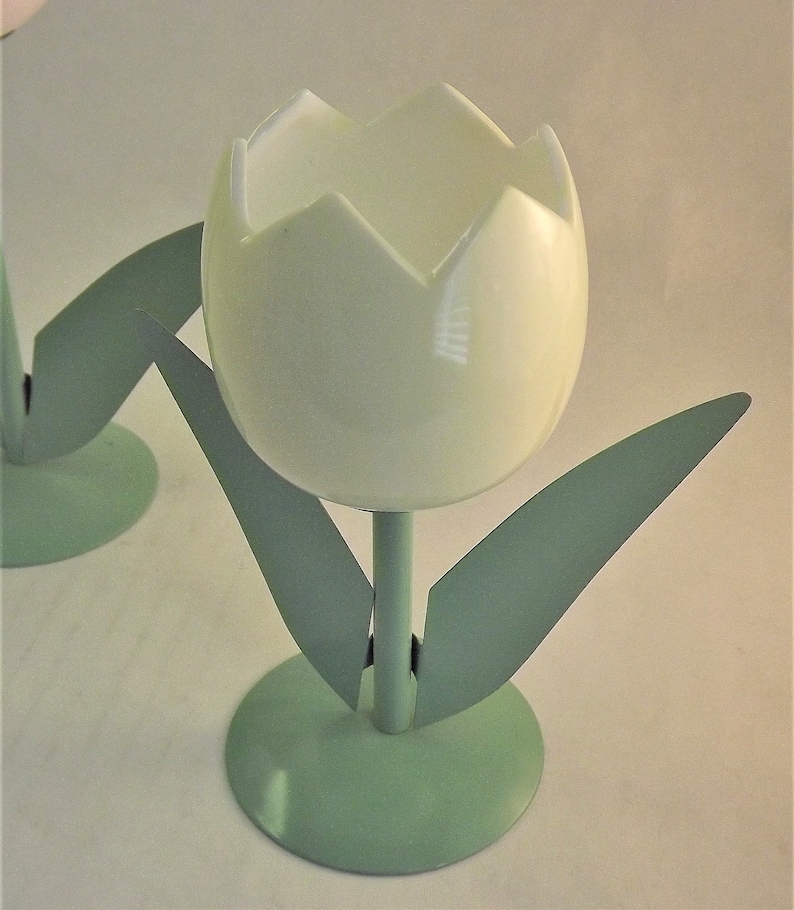 Spring Flower Table Centerpiece Set of 2 Tulip Candle Holders Vintage Ceramic Glass Candleholder Pink and Yellow flower tea light Holder