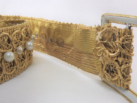 1950's Gold Metallic Vintage Belt, Diamond Rhines… - image 4