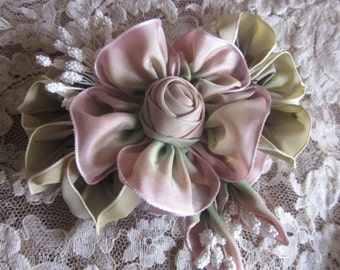 French Ombre Vintage Style Millinery Ribbonwork Flower Pin,Wedding, Hat, Stamens, Corsage,Applique