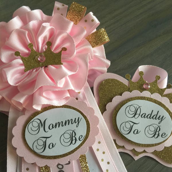 ONE DAY SALE, Mommy and Daddy to Be Pin 19.99, Princess,Pink, Flower, Crown, Pink, Gold,or choose your colorsAdd a guest pin,Corsage Pin