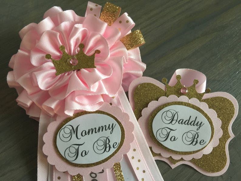 ONE DAY SALE, Mommy and Daddy to Be Pin 19.99, Princess,Pink, Flower, Crown, Pink, Gold,or choose your colorsAdd a guest pin,Corsage Pin image 1