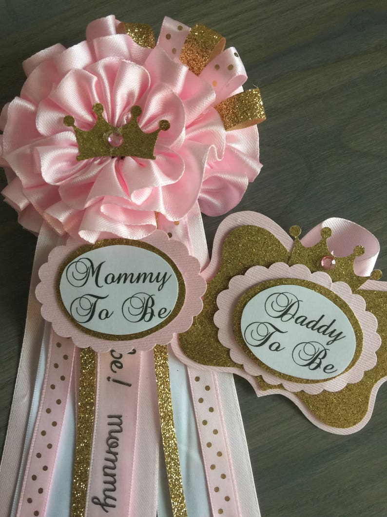 ONE DAY SALE, Mommy and Daddy to Be Pin 19.99, Princess,Pink, Flower, Crown, Pink, Gold,or choose your colorsAdd a guest pin,Corsage Pin image 2