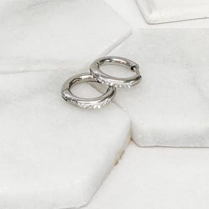 Minimalist silver hoop - huggie earrings - clear CZ crystal - dainty jewelry