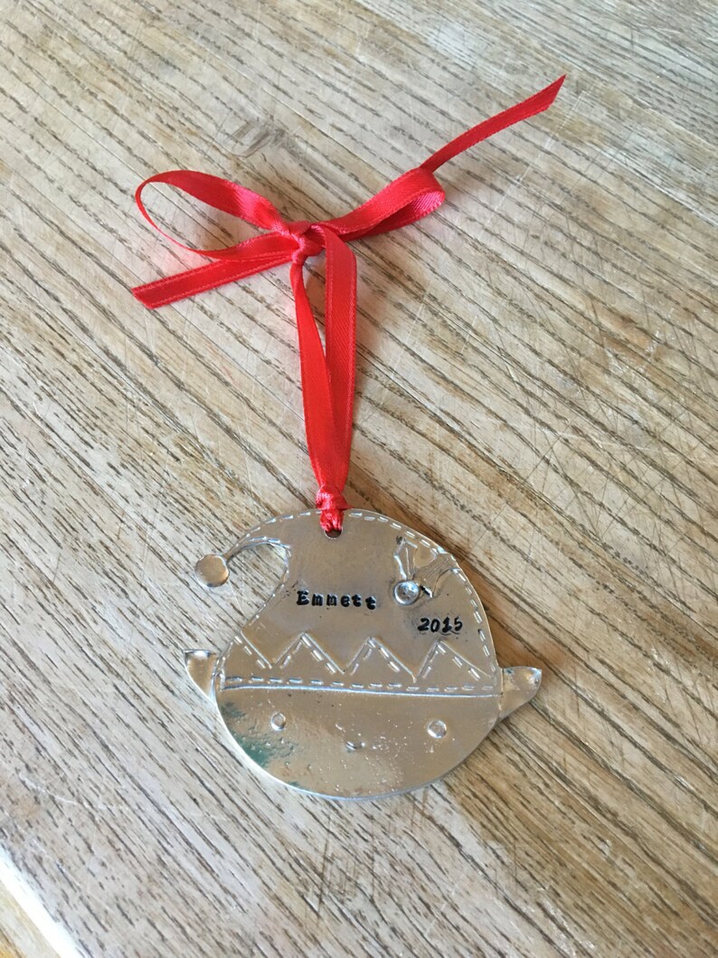 Personalized elf ornament Hand stamped pewter Christmas ornament Christmas gift Family Elves First Christmas